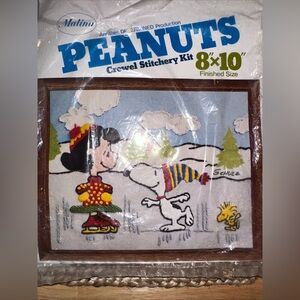 NEW 1965 PEANUTS Snoopy Woodstock CREWEL Stitchery Kit SKATING Started